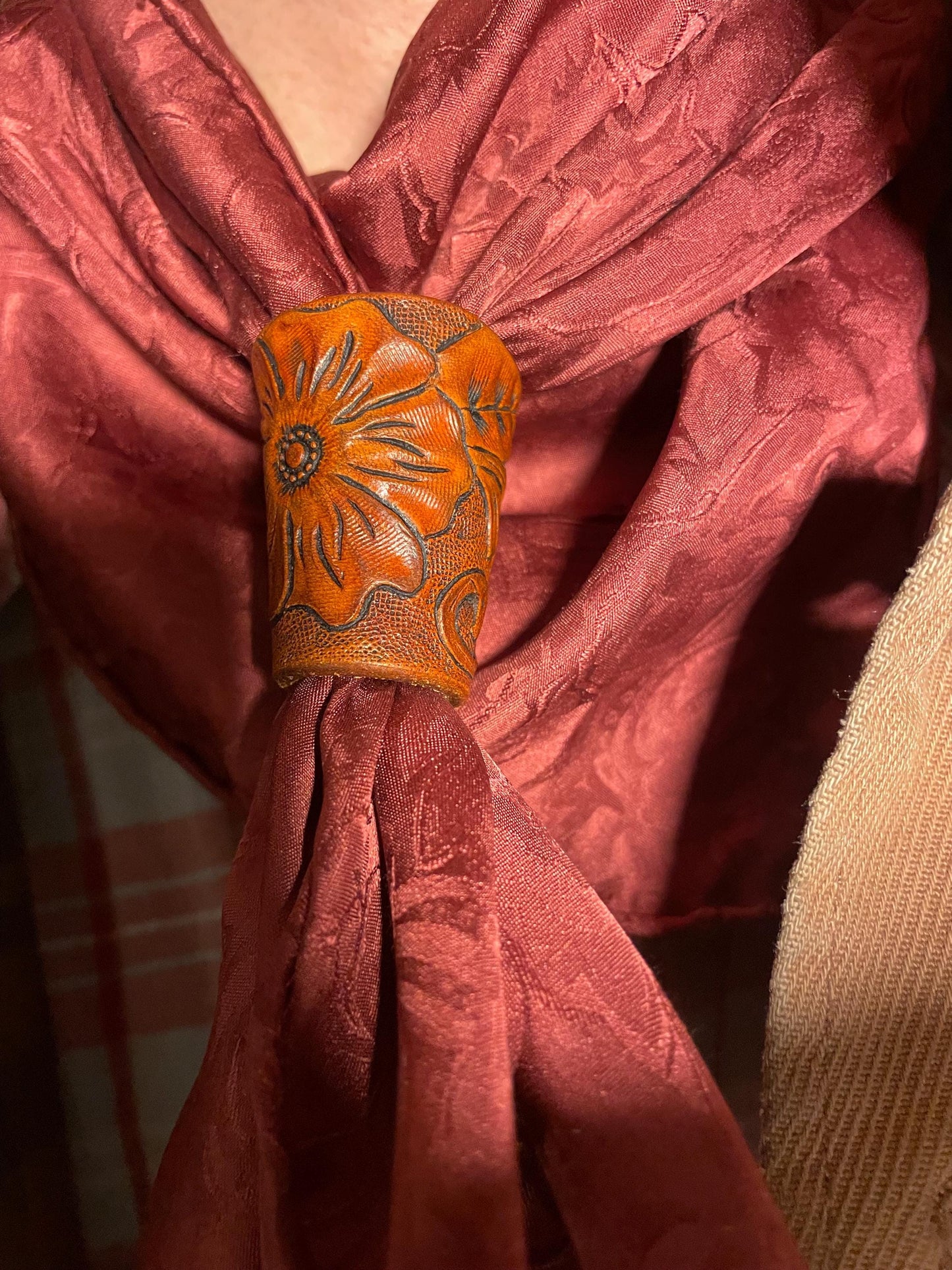 Wild rag tie, hand tooled